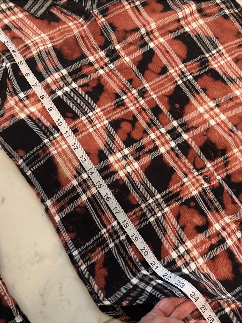 Nu-Vintage Rust and Black Plaid Button-Down with Orange Guitar Back Patch - Picture 4 of 6